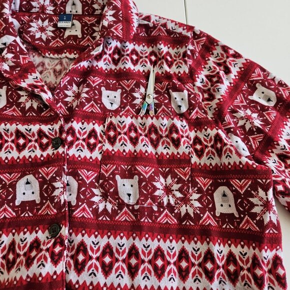 Old Navy Holiday Pajama Set Women L Polar Bear Snowflake Print Red White - Picture 12 of 16